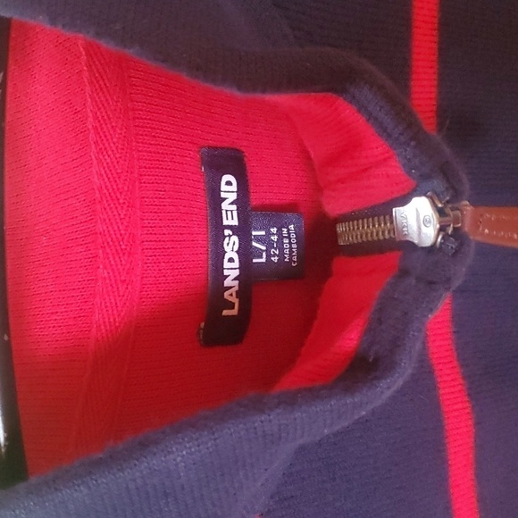 Lands' End 1/4 zip Blue & Red Striped Pullover Sz. L/T 42/44 Sweater - Picture 3 of 10